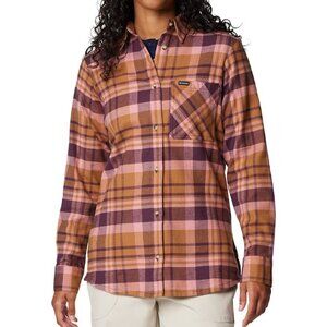 Columbia Women's Shirt X-Small Pink Purple Orange Flannel Button Up Pocket